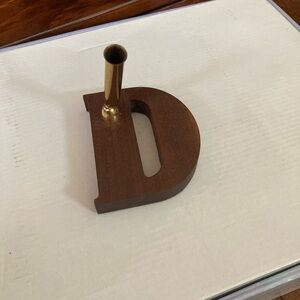 Vintage Letter D wooden pen holder